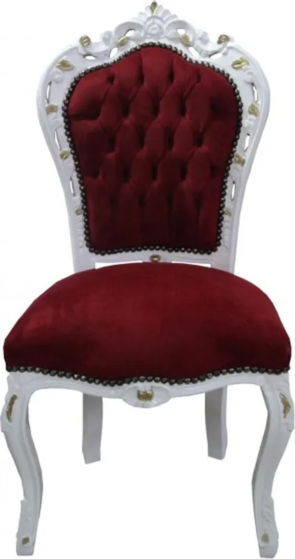 Abverkauf Casa Padrino Barock Esszimmer Stuhl Bordeaux/Weiss/Gold - Antik Möbel - Limited Edition