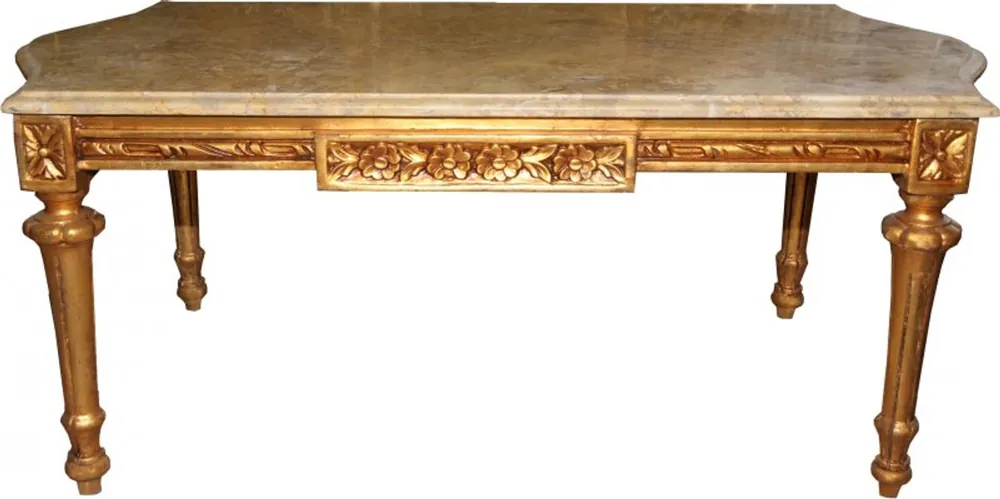 Casa Padrino Barock Couchtisch Gold mit cremefarbener Marmorplatte 108 x 55 cm - Limited Edition Neue Kollektion
