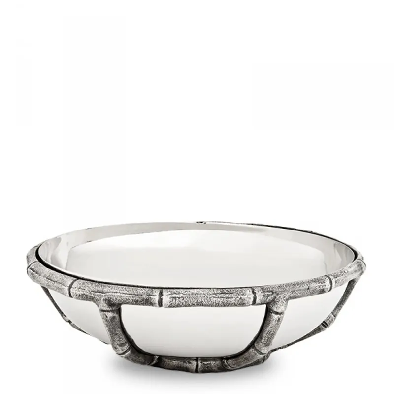 Casa Padrino Luxus Art Deco Schüssel Edelstahl vernickelt Antik Silber 27 x H. 8,5 cm - Luxus Hotel Collection Abverkauf