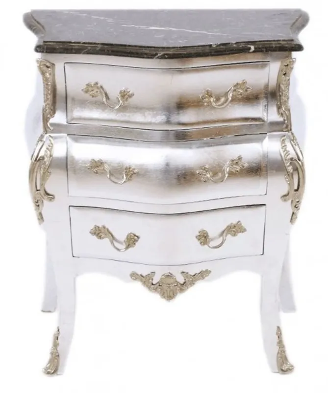 Casa Padrino Barock Kommode Silber mit Marmorplatte 65 x 40 x H 75 cm - Nachttisch Konsole Sichere Zahlung