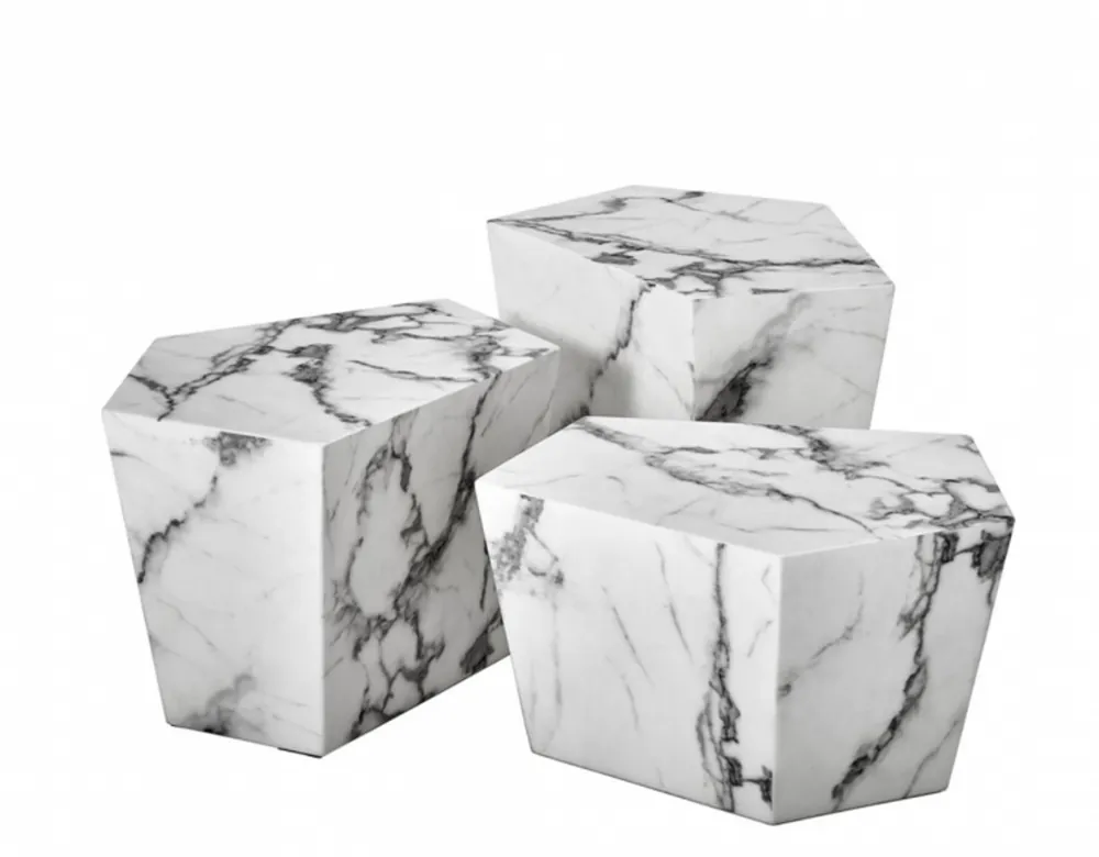 Casa Padrino Art Deco Luxus Couchtisch Kunstmarmor 3er Set - Wohnzimmer Salon Tisch - Luxus Möbel Sonderangebot
