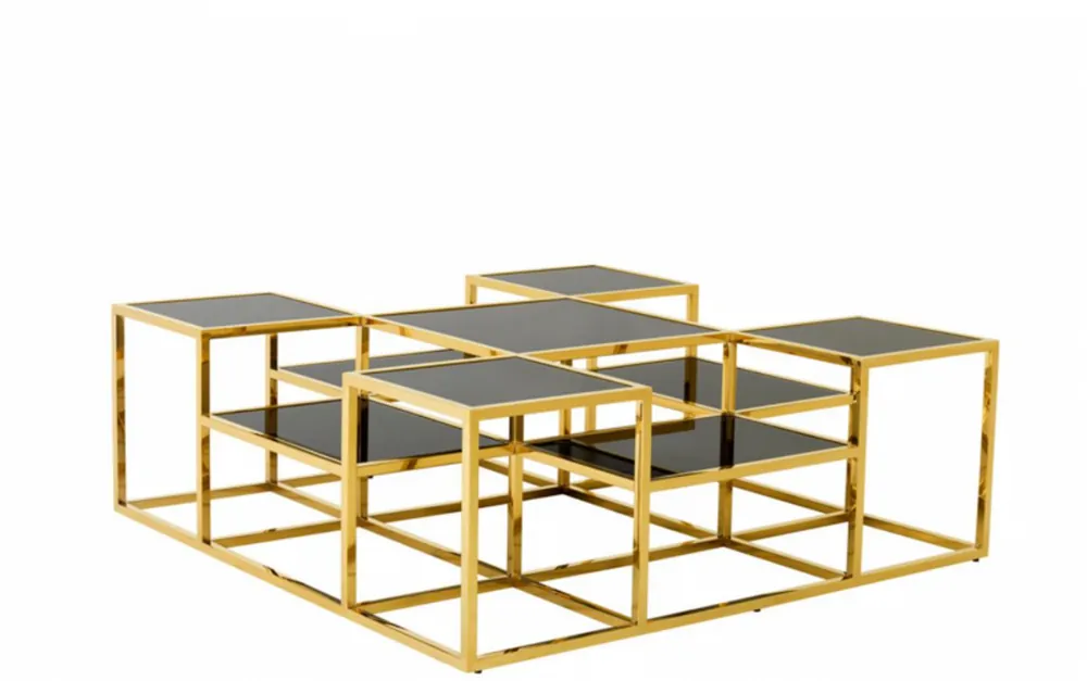 Casa Padrino Luxus Art Deco Designer Couchtisch Gold mit schwarzem Glas - Wohnzimmer Salon Tisch - Luxus Kollektion Sale