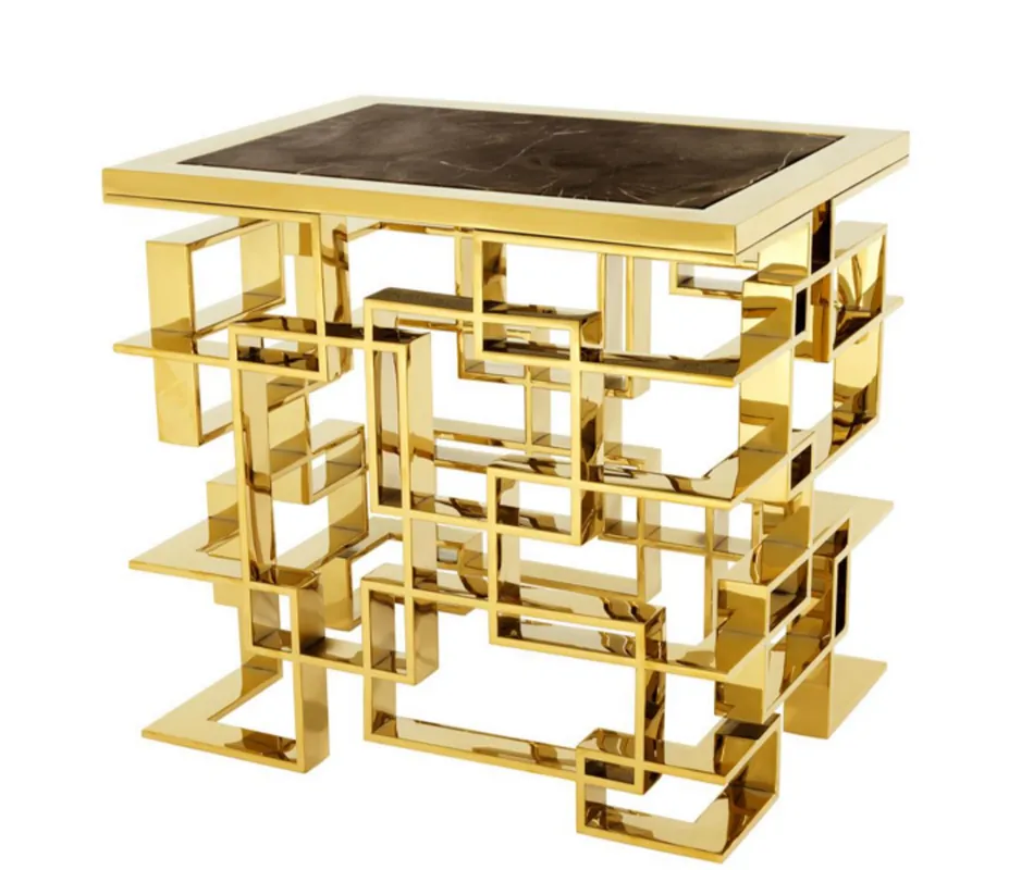 Solange Der Vorrat Reicht Casa Padrino Luxus Art Deco Designer Beistelltisch Gold mit brauner Marmorplatte - Luxus Kollektion