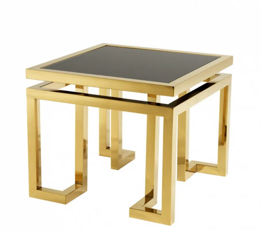 Letzte Chance Casa Padrino Luxus Art Deco Designer Beistelltisch Gold mit schwarzem Glas - Hotel Tisch Möbel