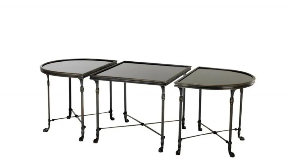 Casa Padrino Luxus Art Deco Designer Beistelltisch 3er Set Anthrazit mit schwarzem Glas - Hotel Tisch Möbel Direkt Vom Hersteller