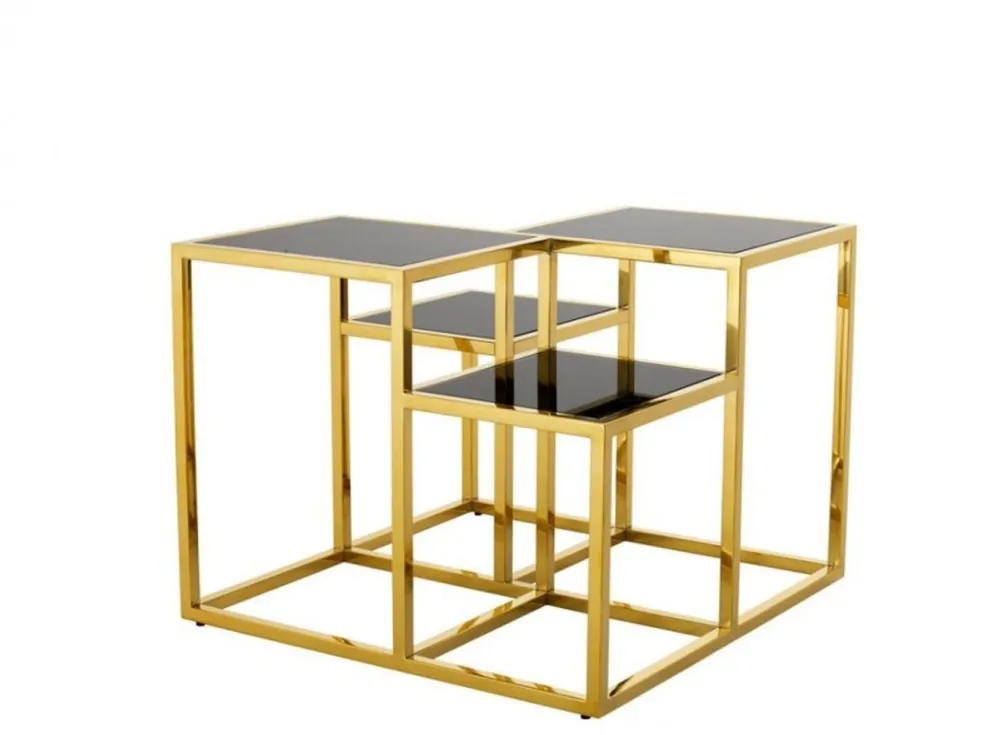 Aktuell Casa Padrino Luxus Art Deco Designer Beistelltisch Gold mit schwarzem Glas - Luxus Kollektion