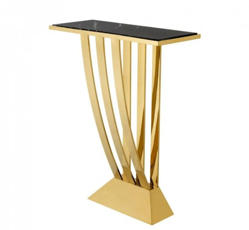 Neue Kollektion Casa Padrino Luxus Konsole Gold mit schwarzem Marmor - Art Deco Möbel