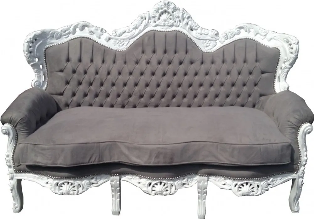 Casa Padrino Barock 3-er Sofa "King" Grau / Weiß - Möbel Barock Kracherpreis