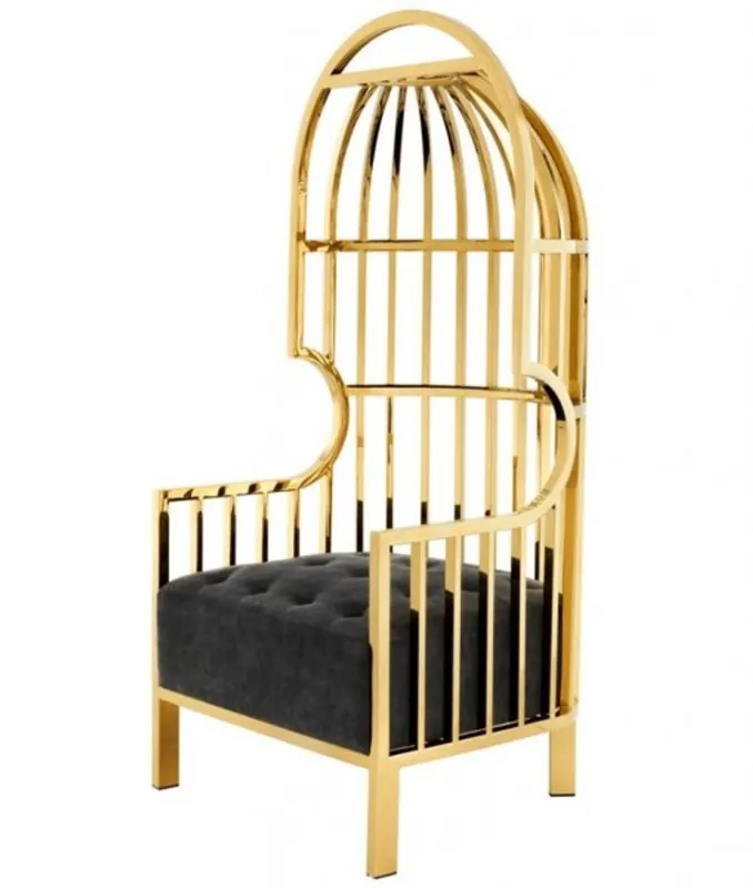 Casa Padrino Luxus Designer Art Deco Salon Sessel Schwarz / Gold - Luxus Kollektion- Haubensessel Metall Sale