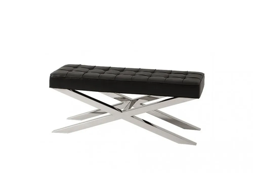 Echt Casa Padrino Luxus Sitzbank mit schwarzer Leder Optik 120 x 42,5 x H. 53,5 cm - Luxus Sitzbank