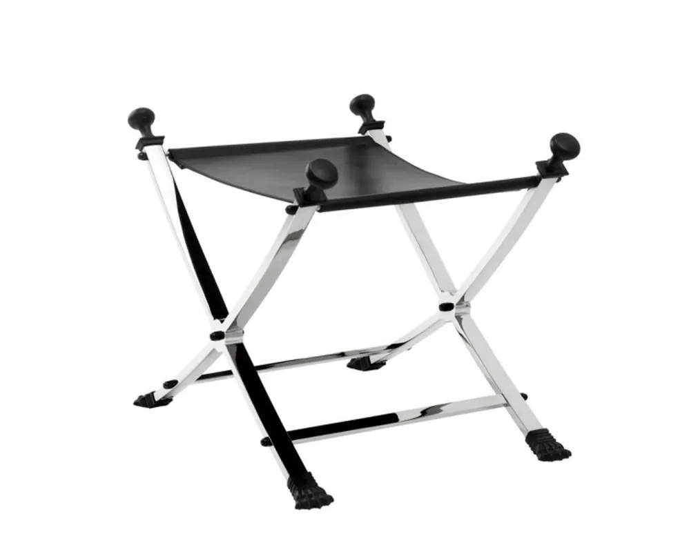 Casa Padrino Luxus Hocker mit schwarzem Leder 61 x 46 x H. 48 cm - Limited Edition Expressversand
