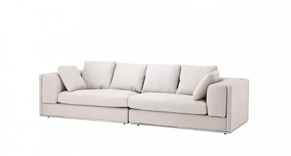 Casa Padrino Luxus Sofa Panama Natural mit poliertem Stahl Sockel - Luxus Möbel Abverkauf