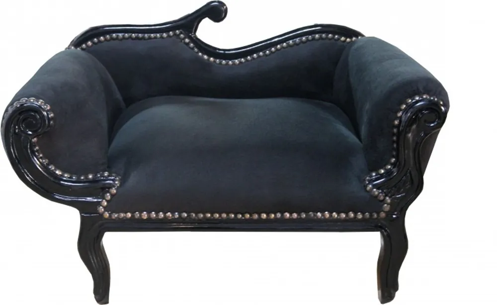 Casa Padrino Barock Hunde & Katzen Chaiselongue Sofa Schwarz /Schwarz Hundebett & Katzenbett - Limited Edition Super-Preis
