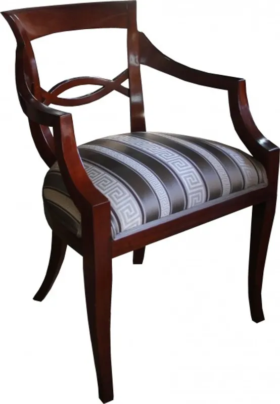 Begrenztes Angebot Casa Padrino Biedermeier Luxus Esszimmer Stuhl Braun mit Mäander-Muster Stoff Mod2 - Möbel Restaurant Hotel Gastronomie