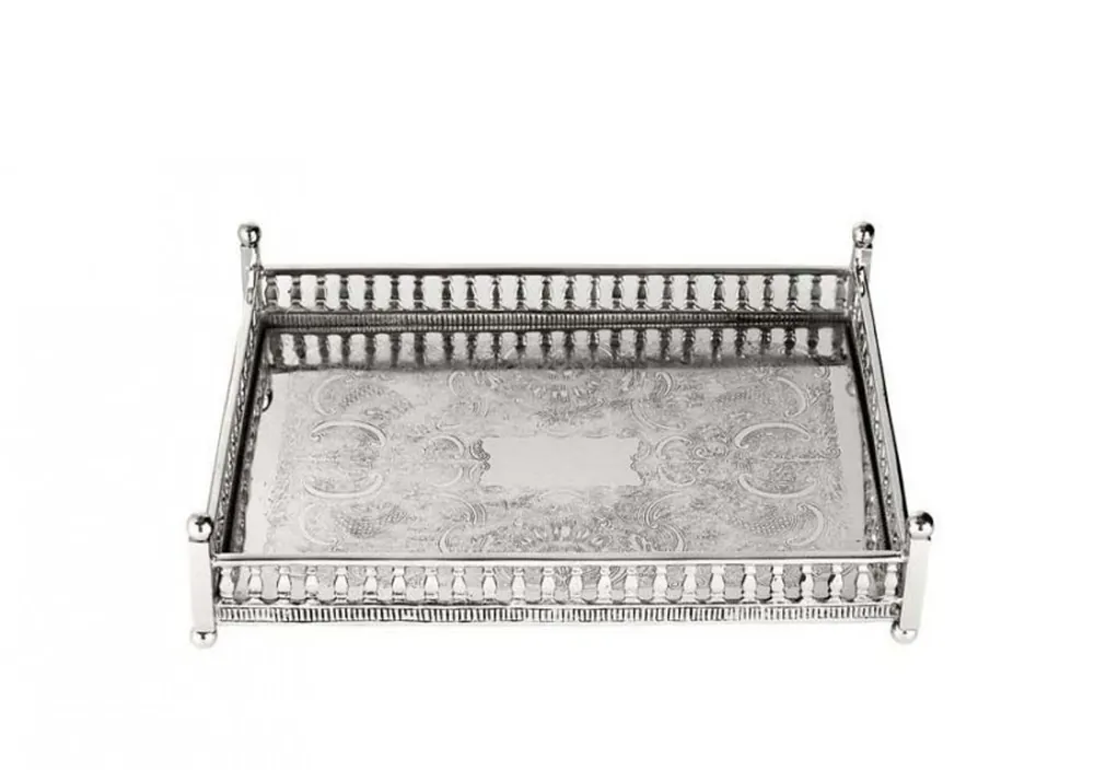 Sonderaktion Casa Padrino Luxus Art Deco Messing Tablett Nickel Finish 32 x 22,5 x H. 8 cm - Luxus Hotel Tablett