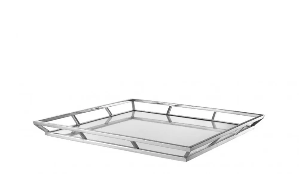 Casa Padrino Luxus Designer Edelstahl Tablett Nickel Finish 50 x 50 x H. 4,5 cm - Luxus Accessoires Knallerangebot