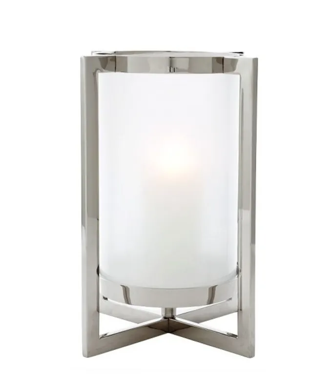 Casa Padrino Luxus Windlicht / Kerzenleuchter Nickel Finish 36 x H. 46 cm - Luxus Accessoires Solange Der Vorrat Reicht