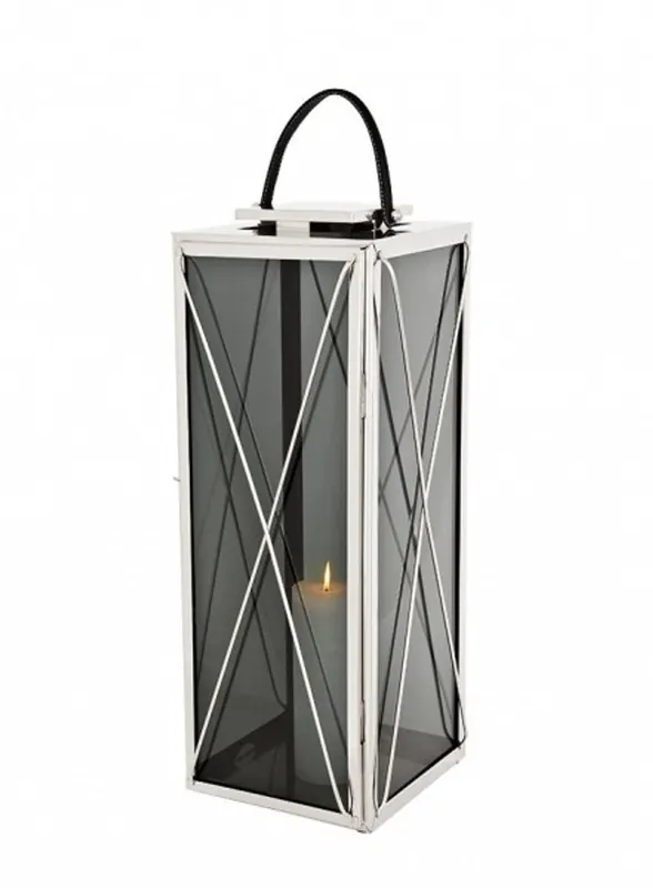 Preisreduziert Casa Padrino Designer Deco Laterne Nickel Finish 30 x 30 x H. 83 cm - Luxus Hotel Restaurant Laterne