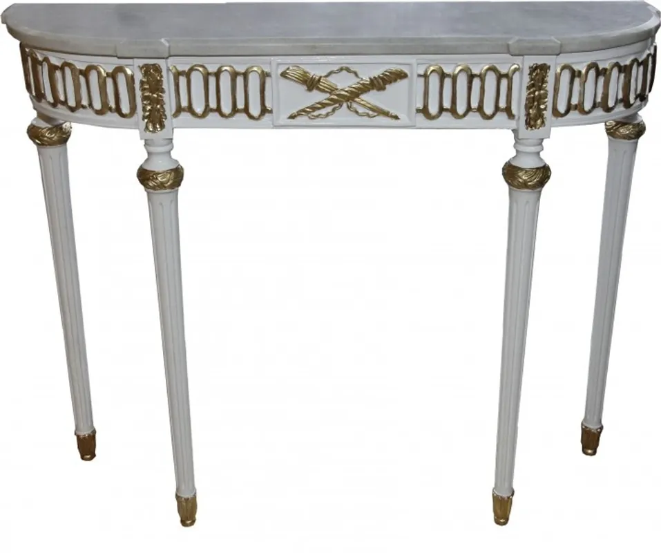 Casa Padrino Barock Konsolentisch mit Marmorplatte, Weiss/Gold 112 cm - Barock Konsole - Limited Edition Konsole Garantierte Lieferung
