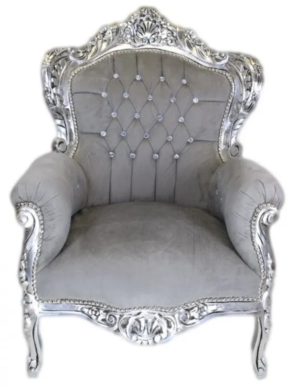 Solange Der Vorrat Reicht Casa Padrino Barock Sessel King Grau Samtstoff / Silber mit Bling Bling Glitzersteinen