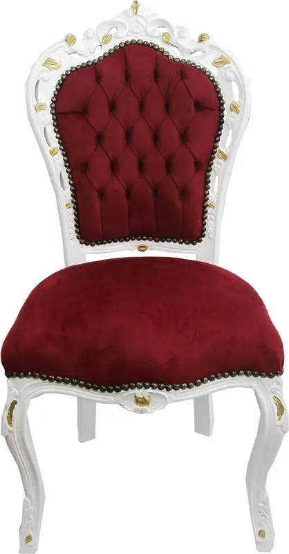 Garantierte Lieferung Casa Padrino Barock Esszimmer Stuhl Bordeaux / Weiß mit Gold Bemalung - Antik Stil Möbel