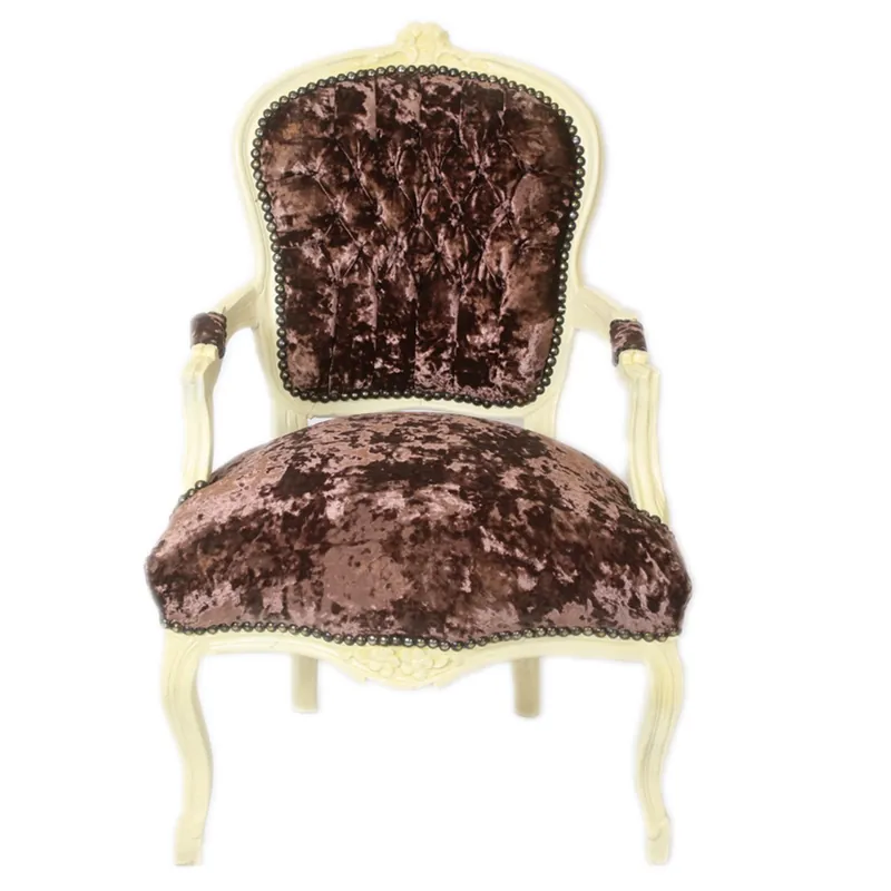 Casa Padrino Barock Salon Stuhl Braun Velour Stoff / Creme - Antik Design Möbel Top-Seller