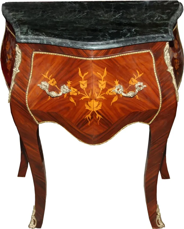 Casa Padrino Barock Kommode Mahagoni Braun Intarsien mit Marmorplatte B 68 cm, H 74 cm - Barock Kommode - Limited Edition Angebot