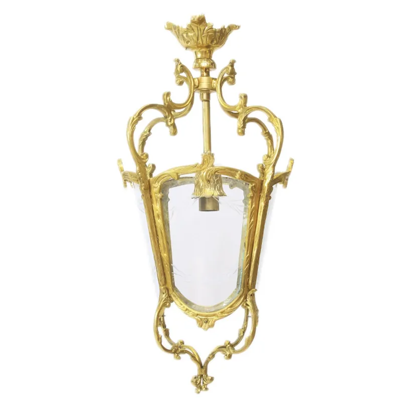 Casa Padrino Antik Stil Barock Decken Hängeleuchte 35 x 35 x H 70 cm - Glas / Gold - Laterne Hängelaterne Preis Gesenkt