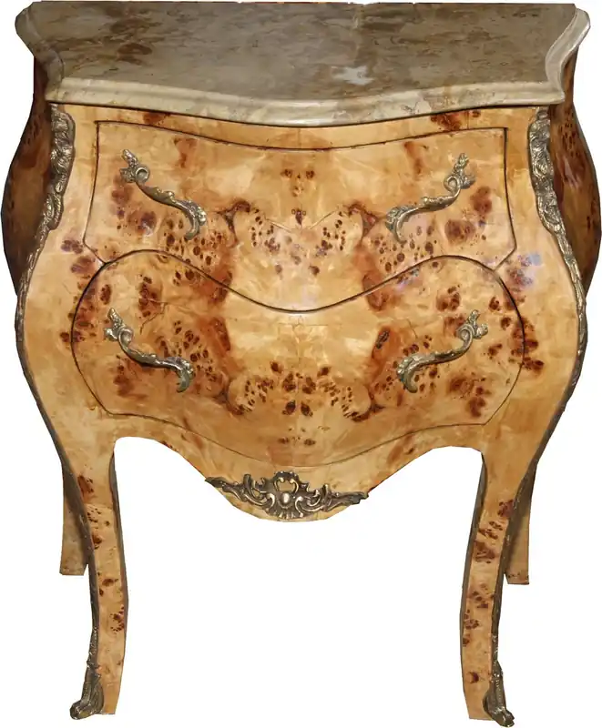 Bestpreis Casa Padrino Barock Kommode Vogelaugenahorn mit 2 Schubladen, Marmorplatte in Creme B 68 cm, H 72 cm - Handgefertigt aus Massivholz
