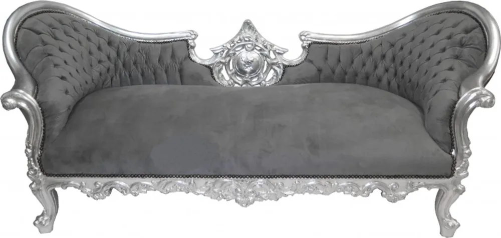 Casa Padrino Barock Sofa Vampire Grau/Silber - Limited Edition - Lounge Couch Expressversand