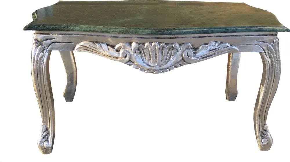 Nur Für Kurze Zeit Casa Padrino Barock Couchtisch Silber mit grünfarbener Marmorplatte 99 x 63 cm - Limited Edition