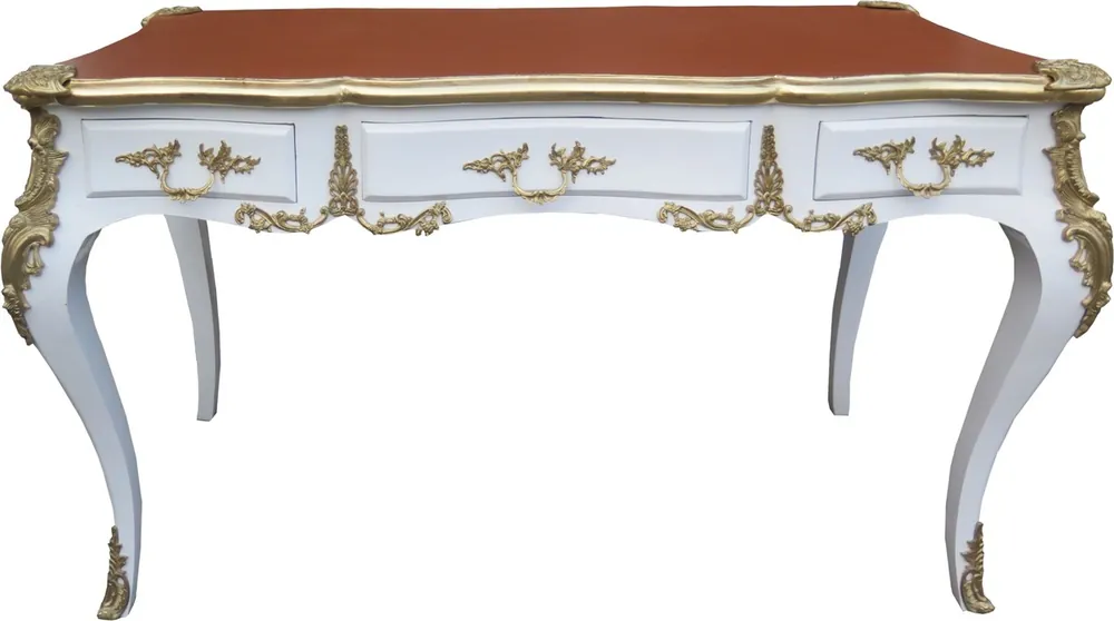 Casa Padrino Luxus Barock Schreibtisch Weiss / Gold / Apricot - Sekretär Luxus Möbel - Limited Edition Markenprodukt