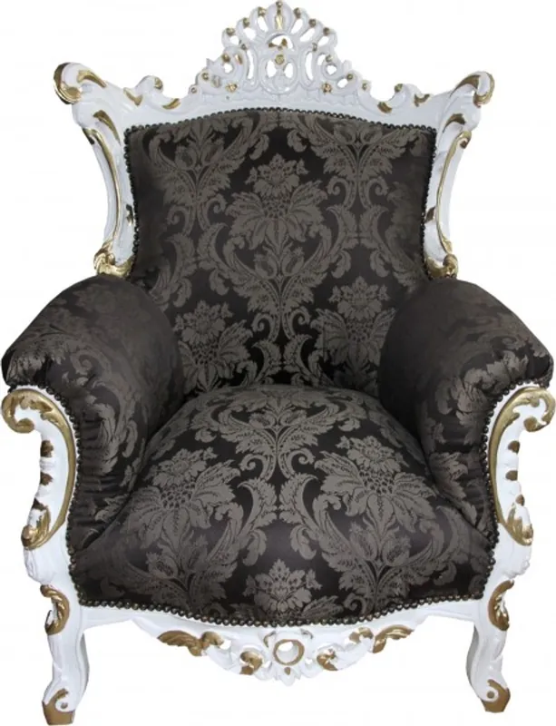Casa Padrino Barock Sessel Al Capone Schwarz Muster / Weiß mit Gold Bemalung - Antik Stil Wohnzimmer Möbel - Limited Edition Mega-Angebot