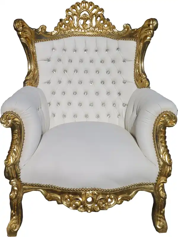Casa Padrino Barock Sessel Al Capone Weiß / Gold mit Bling Bling Glitzersteinen Top-Preis