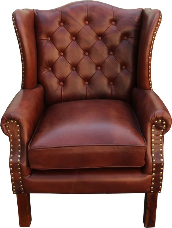 Mega-Angebot Luxus Echtleder Chesterfield Ohrensessel Braun 72 x 65 x H. 103 cm - Hotel Möbel Ohren Sessel Leder