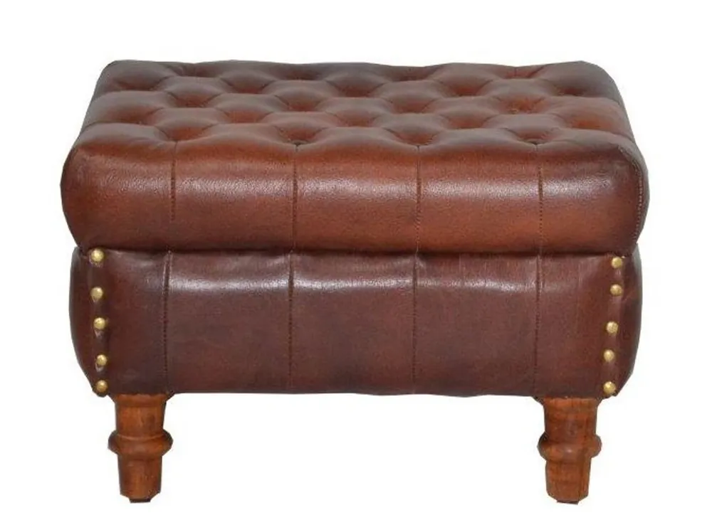 Casa Padrino Echtleder Hocker Braun 50 x 40 x H. 35 cm - Luxus Fußhocker- Leder Chesterfield Hocker Preisreduziert
