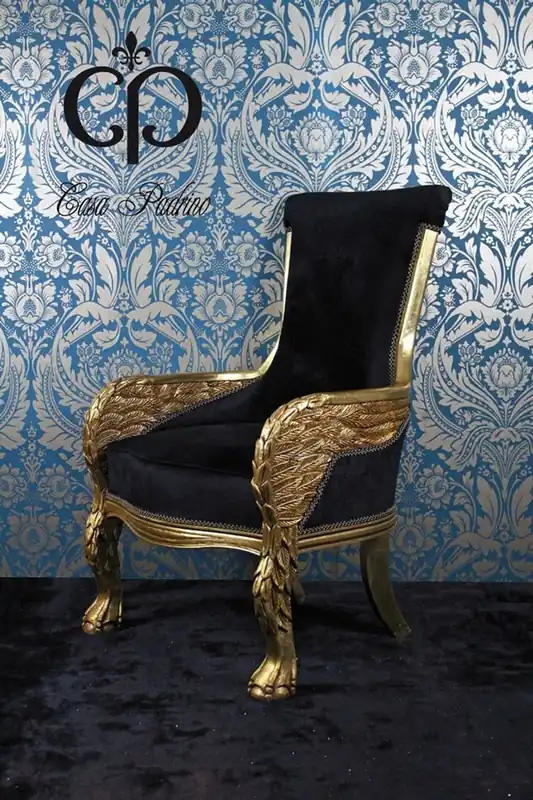 Billig Casa Padrino Barock Lounge Sessel Eagle Feather Schwarz / Gold Möbel Antik Stil - Wohnzimmer Club Möbel Sessel Thron