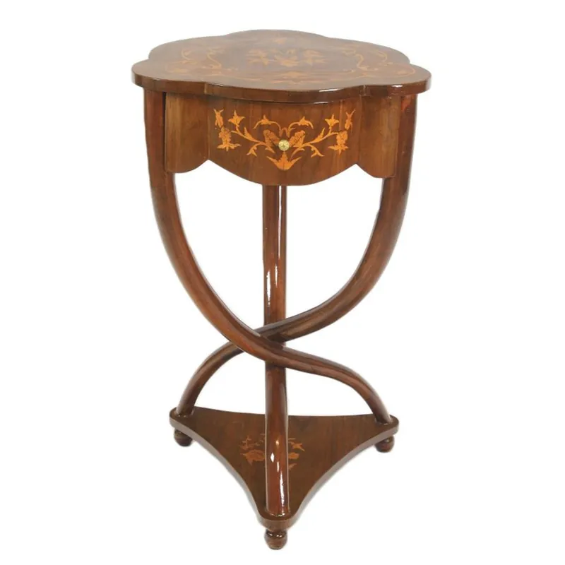 Casa Padrino Biedermeier Beistelltisch Mahagoni Intarsien mit Schublade H 70 x 45 x 45 cm Highlight