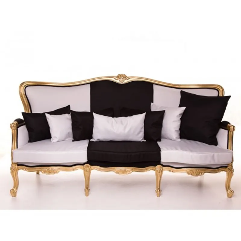 Must-Have Casa Padrino Luxus Barock Sofa Schwarz / Weiß / Gold 210 cm - Sitzbank Möbel - Luxury Hotel Collection