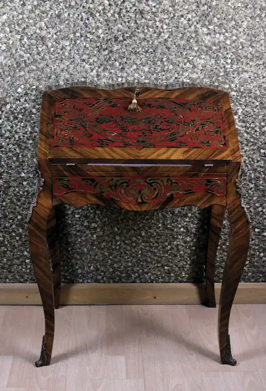 Casa Padrino Barock Sekretär Mahagony Braun Boulle Intarsien B 74 x H 91 x T 38 cm- Sekretär Antik Stil Markenprodukt