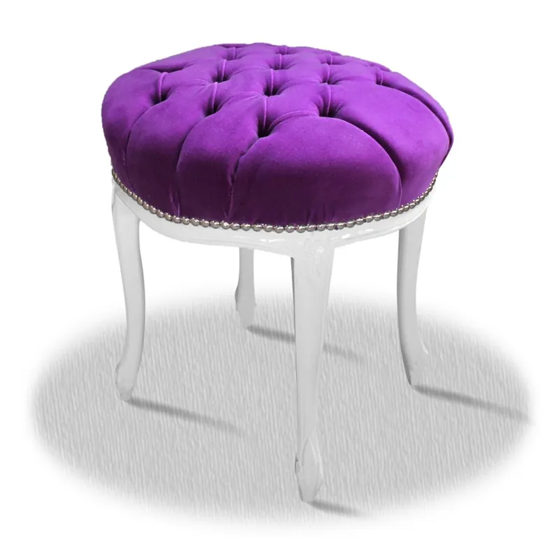 Bestpreis Casa Padrino Barock Sitzhocker Weiß Lila Silber - Barock Rundhocker