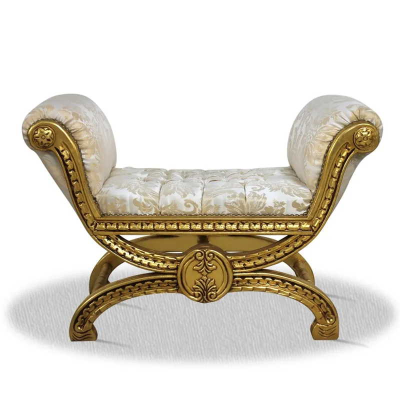 Casa Padrino Antik Stil Hocker Gold Weiß Muster - Barock Sitzhocker Expressversand