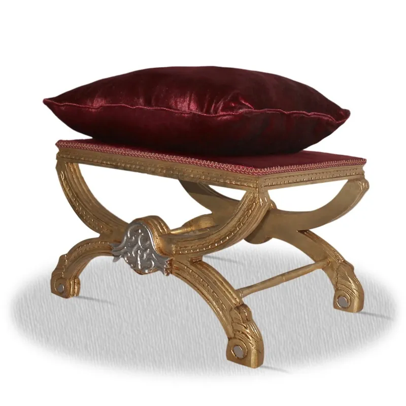 Casa Padrino Barock Hocker Gold Silber Bordeaux Rot 60 x 40 x H. 50 cm Must-Have