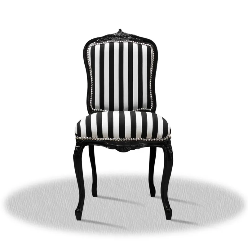 Casa Padrino Barock Salonstuhl Schwarz Weiß Streifen 50 x 50 x H. 100 cm - Hotel Kollektion Bestpreis