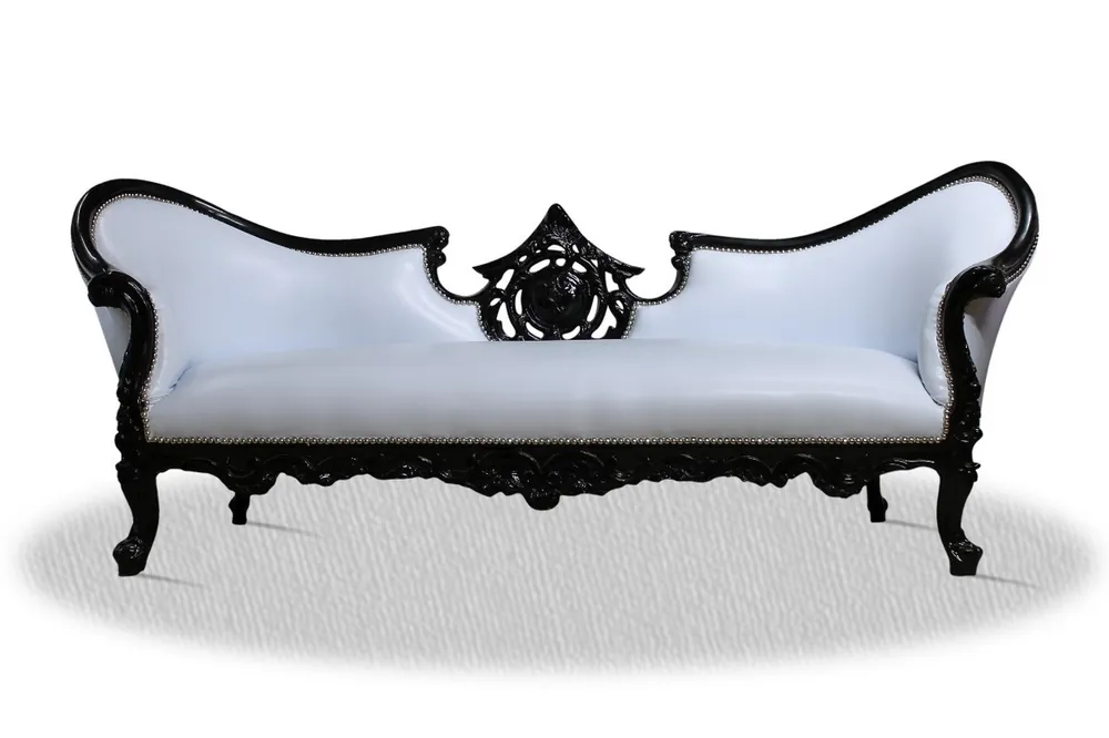 Schneller Versand Casa Padrino Barock Sofa Vampire Schwarz Weiß 220 x 70 x H. 80 cm - Lounge Couch