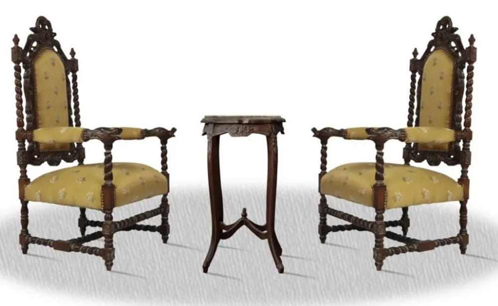 Neu Casa Padrino Barock Thronstuhl Set mit Beistelltisch - Antik Wohnzimmer Möbel
