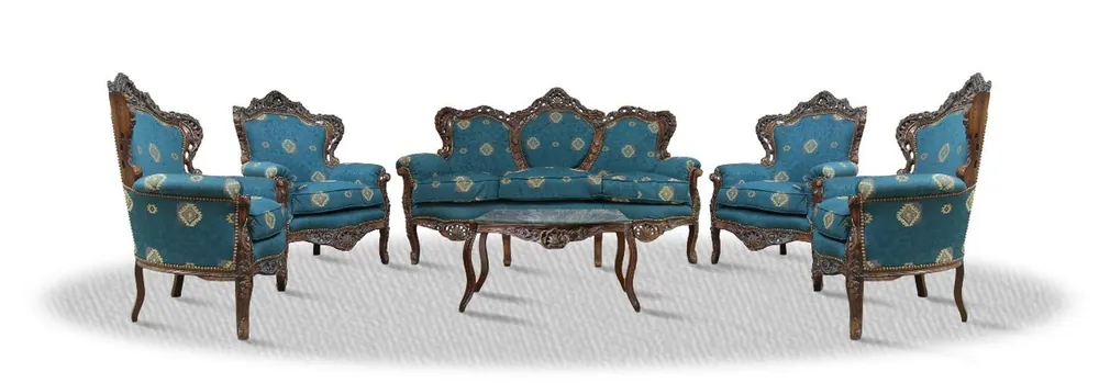 Nur Für Kurze Zeit Casa Padrino Barock Sofa Set 3er Sofa 4 Sessel und Tisch mit Glasplatte - Antik Möbel