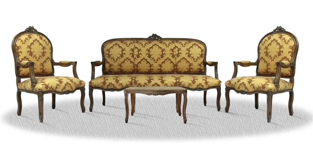 Casa Padrino Barock Salon Set mit Sitzbank 2 Stühlen und Tisch - Antik Stil Beliebt