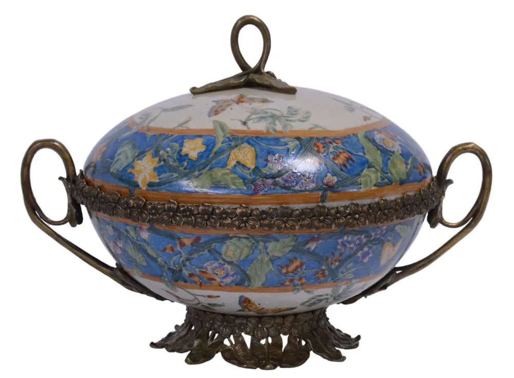 Casa Padrino Luxus Barock Porzellan Schüssel mit Deckel 31,5 x 24 x H. 22,2 cm Neue Kollektion