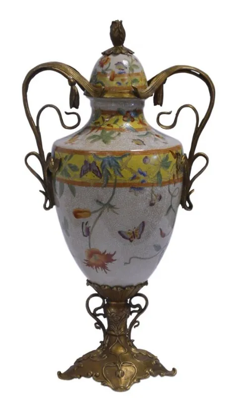 Casa Padrino Porzellan Vase mit Deckel und 2 Griffen H. 44,2 cm - Luxus Vase Sale
